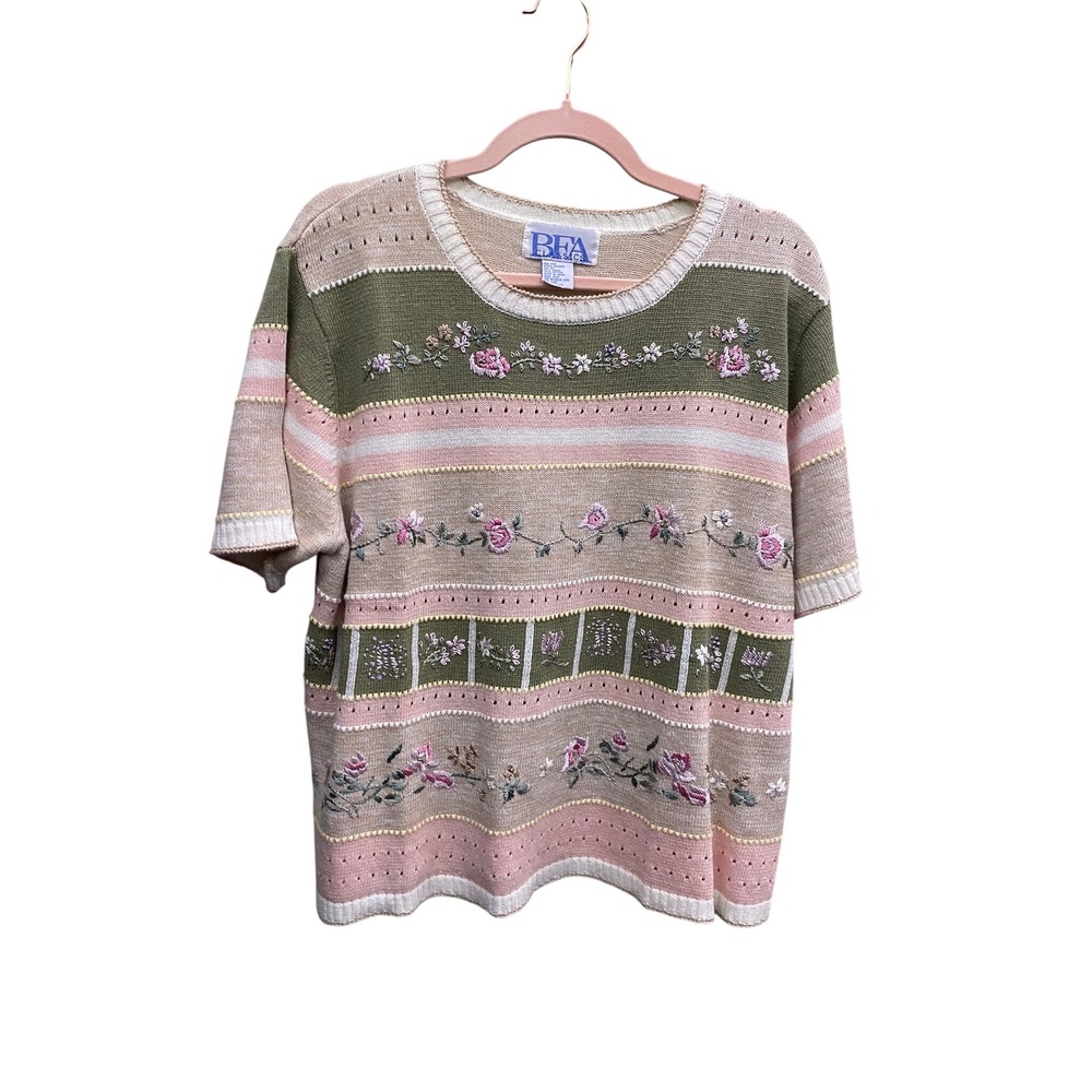 BFA Classics 90's Floral Embroidered Knit Sweater Granny cozy XLP grandmacore